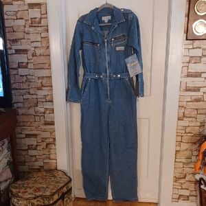 Denim Jumpsuit with Zipper Details Vintage 1970' Jean Jumpsuit New Vintage